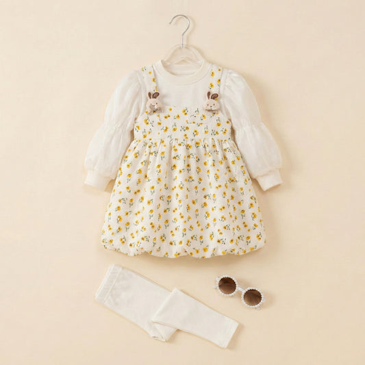 Baby Girl Yellow Floral Frock - Cheerful Party Dress 12M-3Y