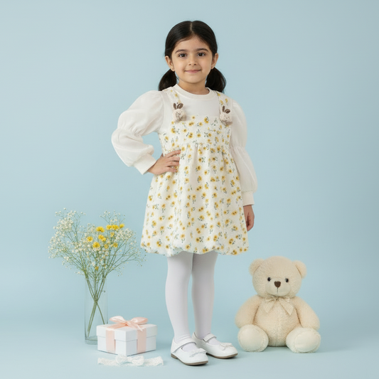 Baby Girl Yellow Floral Frock - Cheerful Party Dress 12M-3Y