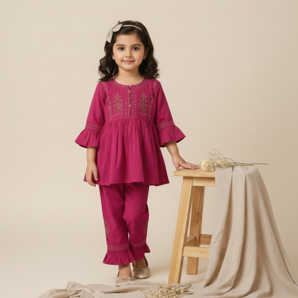 Baby Girl Premium Embroidered Frock - Elegant Kameez Shalwar 12M-3Y