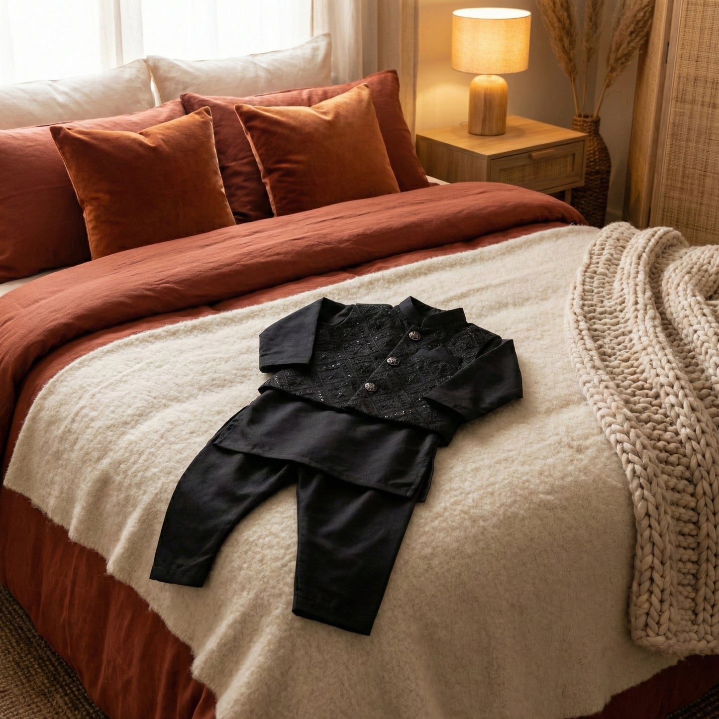 Baby Black Kurta Shalwar with Waistcoat - Traditional Outfit 3-6M