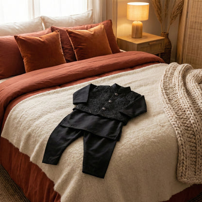 Baby Black Kurta Shalwar with Waistcoat - Traditional Outfit 3-6M