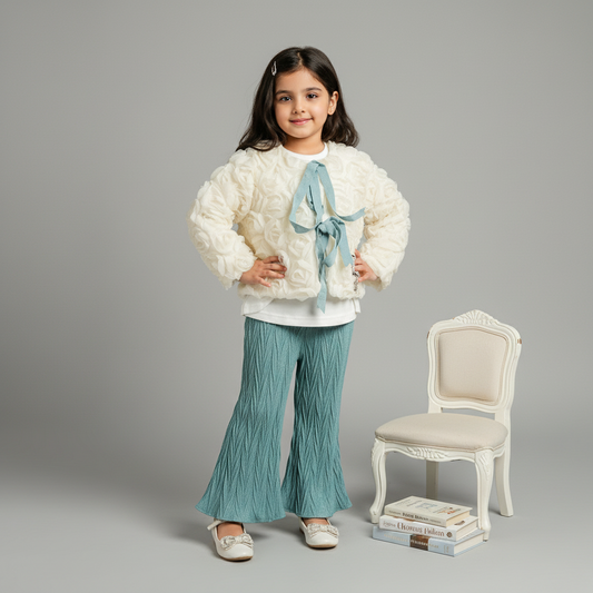 Baby Girl Jacket & Flapper Set - White & Green Outfit 2-5Y