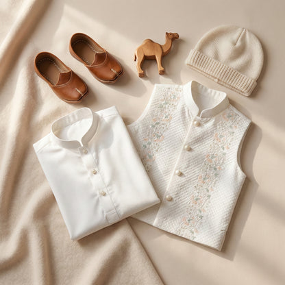 Boys 3-Piece Waistcoat Kurta Shalwar - Premium Traditional Outfit 1-4Y