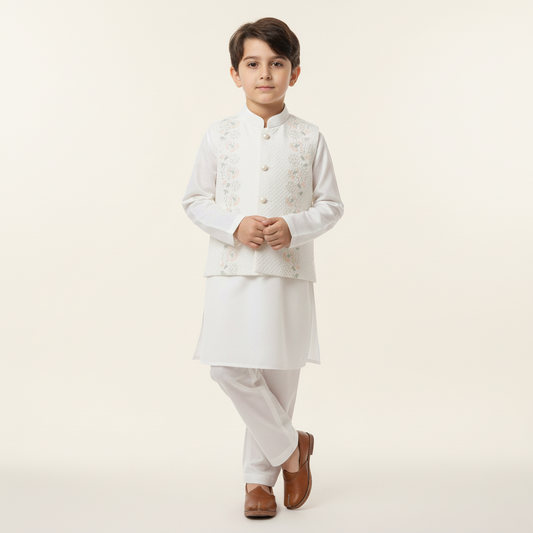 Boys 3-Piece Waistcoat Kurta Shalwar - Premium Traditional Outfit 1-4Y