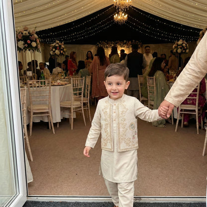 Boys 3-Piece Waistcoat Kurta Shalwar - Premium Traditional Outfit 3-4Y