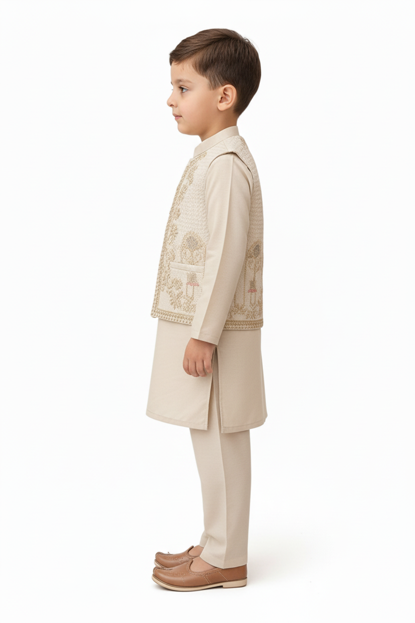 Boys 3-Piece Waistcoat Kurta Shalwar - Premium Traditional Outfit 3-4Y
