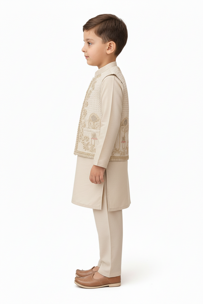 Boys 3-Piece Waistcoat Kurta Shalwar - Premium Traditional Outfit 3-4Y