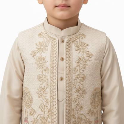 Boys 3-Piece Waistcoat Kurta Shalwar - Premium Traditional Outfit 3-4Y