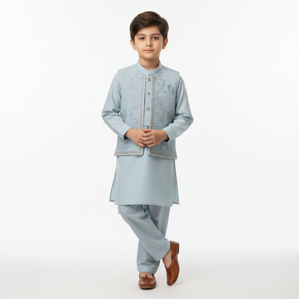 Boys 3-Piece Waistcoat Kurta Shalwar - Premium Traditional Outfit 2-3Y