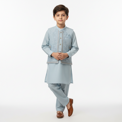 Boys 3-Piece Waistcoat Kurta Shalwar - Premium Traditional Outfit 2-3Y
