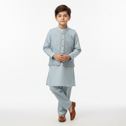 Boys 3-Piece Waistcoat Kurta Shalwar - Premium Traditional Outfit 2-3Y