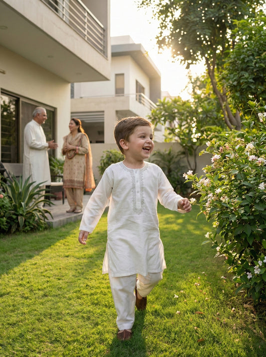 Baby Boy White Kurta Shalwar - Traditional Outfit 3-9M