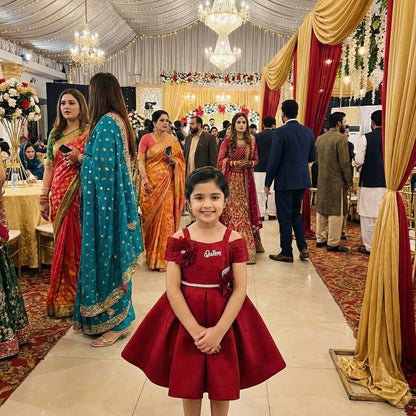 Baby Girl Red Fancy Frock - Elegant Party Dress 6-18M