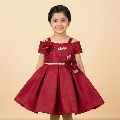 Baby Girl Red Fancy Frock - Elegant Party Dress 6-18M
