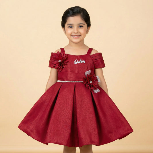 Baby Girl Red Fancy Frock - Elegant Party Dress 6-18M