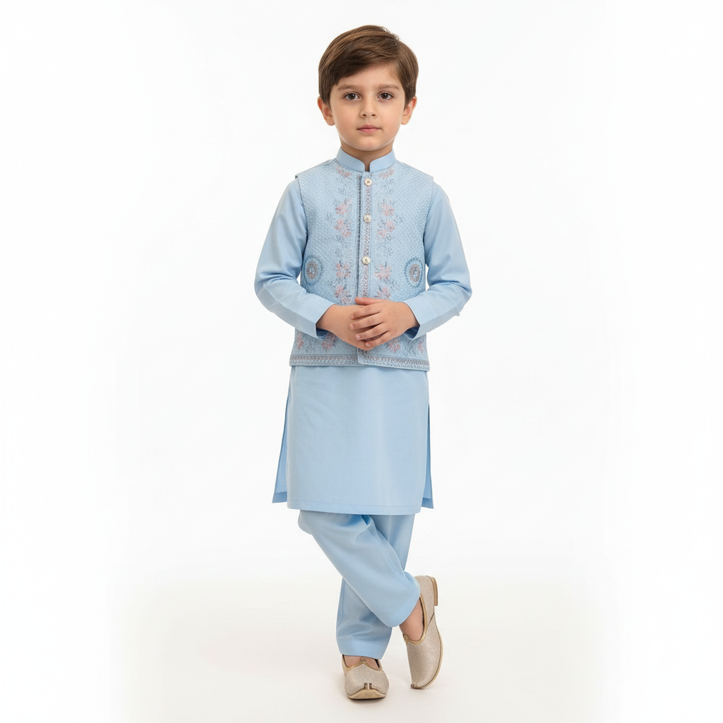 Boys 3-Piece Waistcoat Kurta Shalwar - Premium Traditional Outfit 3-4Y