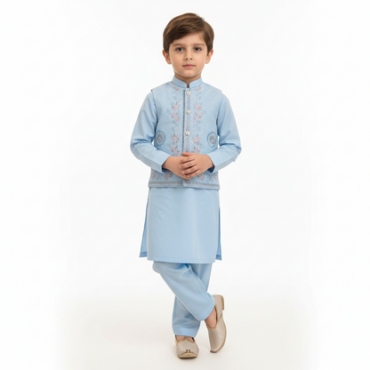 Boys 3-Piece Waistcoat Kurta Shalwar - Premium Traditional Outfit 3-4Y