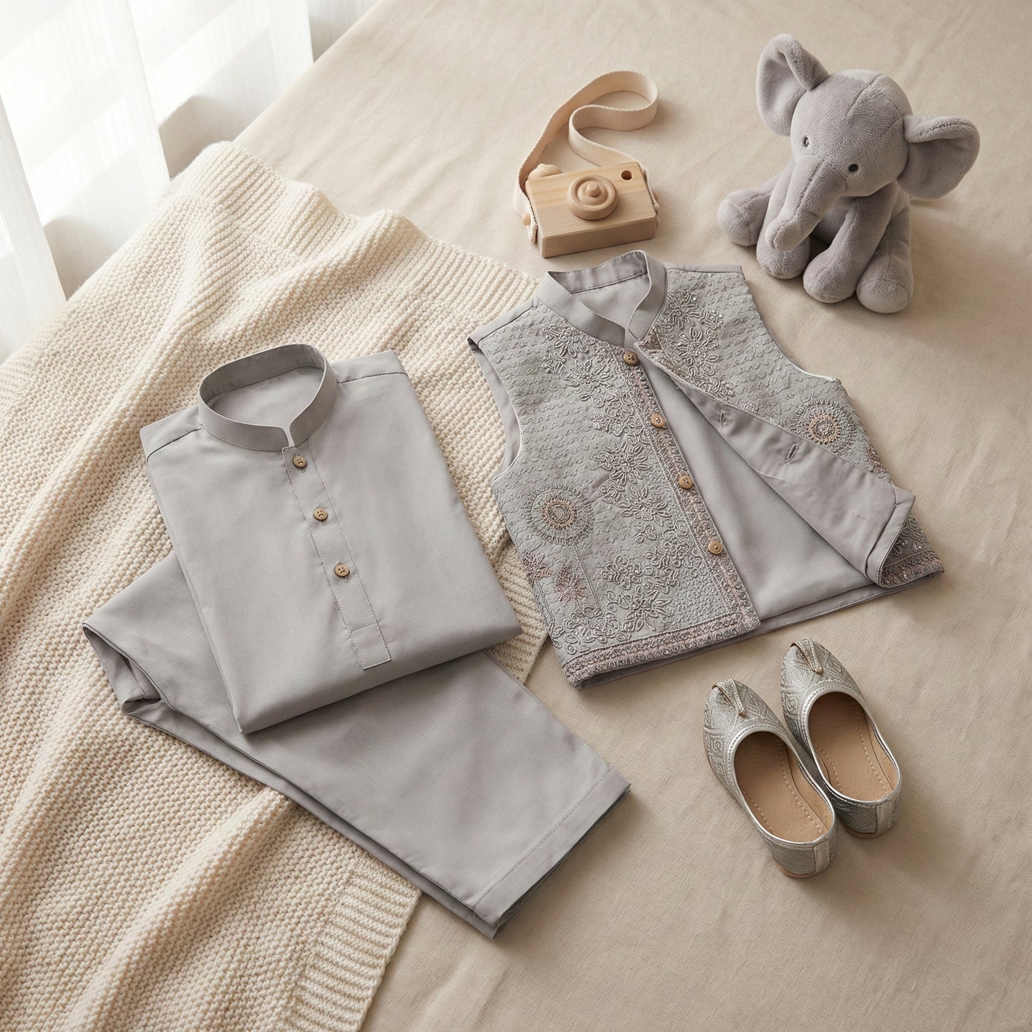 Boys 3-Piece Waistcoat Kurta Shalwar - Premium Traditional Outfit 1-2Y