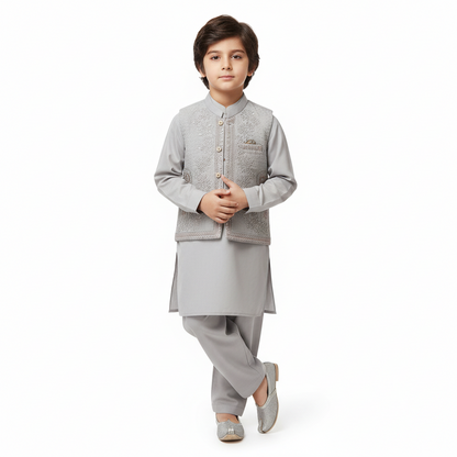 Boys 3-Piece Waistcoat Kurta Shalwar - Premium Traditional Outfit 1-2Y