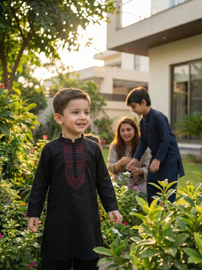 Boys Stylish Black Kurta Shalwar - Traditional Outfit 1-4Y