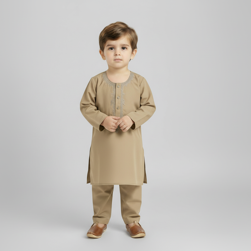 Baby Boy Brown Kurta Shalwar - Traditional Outfit 3-6M