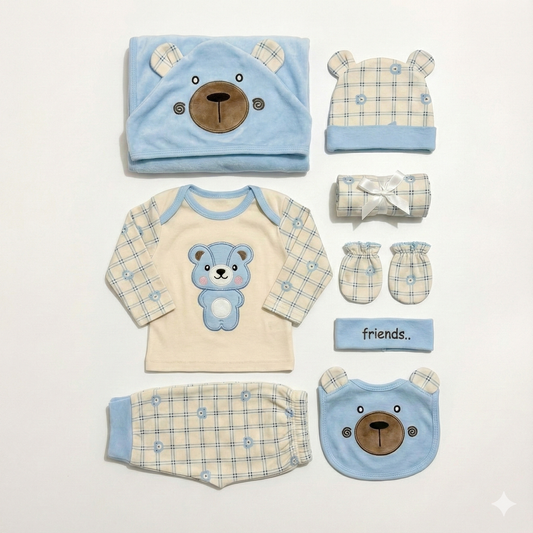 10 Piece Adorable Bear Face Baby Set - Complete Newborn Bundle