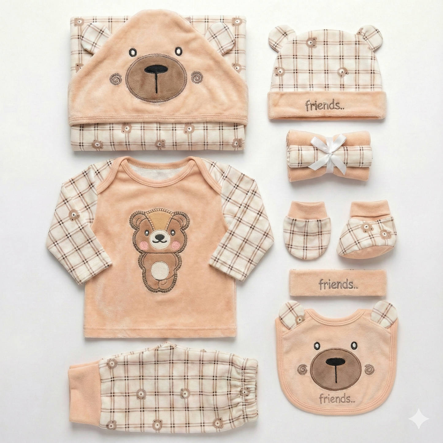10 Piece Adorable Bear Face Baby Set - Complete Newborn Bundle
