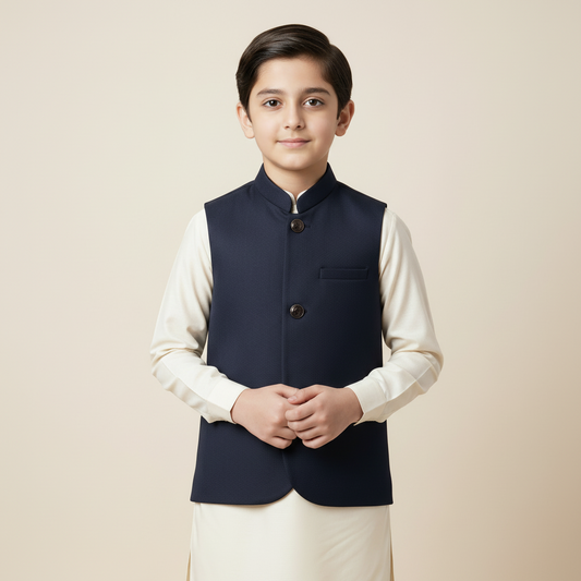 Boys Navy Blue Waistcoat - Classic Formal Wear 1-4Y