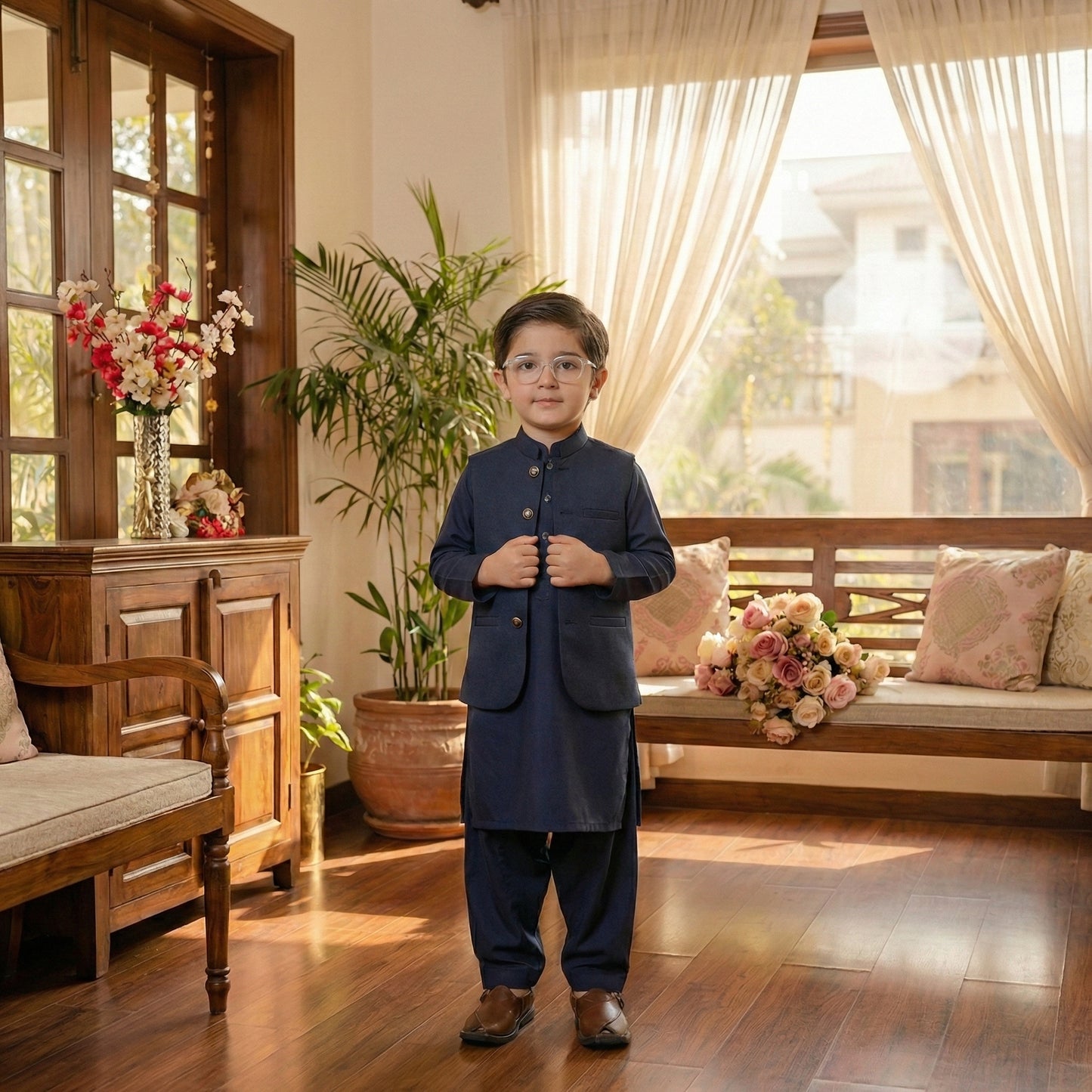 Boys Navy Blue Waistcoat - Classic Formal Wear 1-4Y