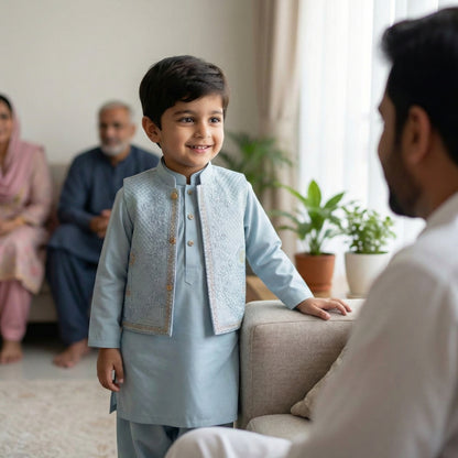 Boys 3-Piece Waistcoat Kurta Shalwar - Premium Traditional Outfit 2-3Y