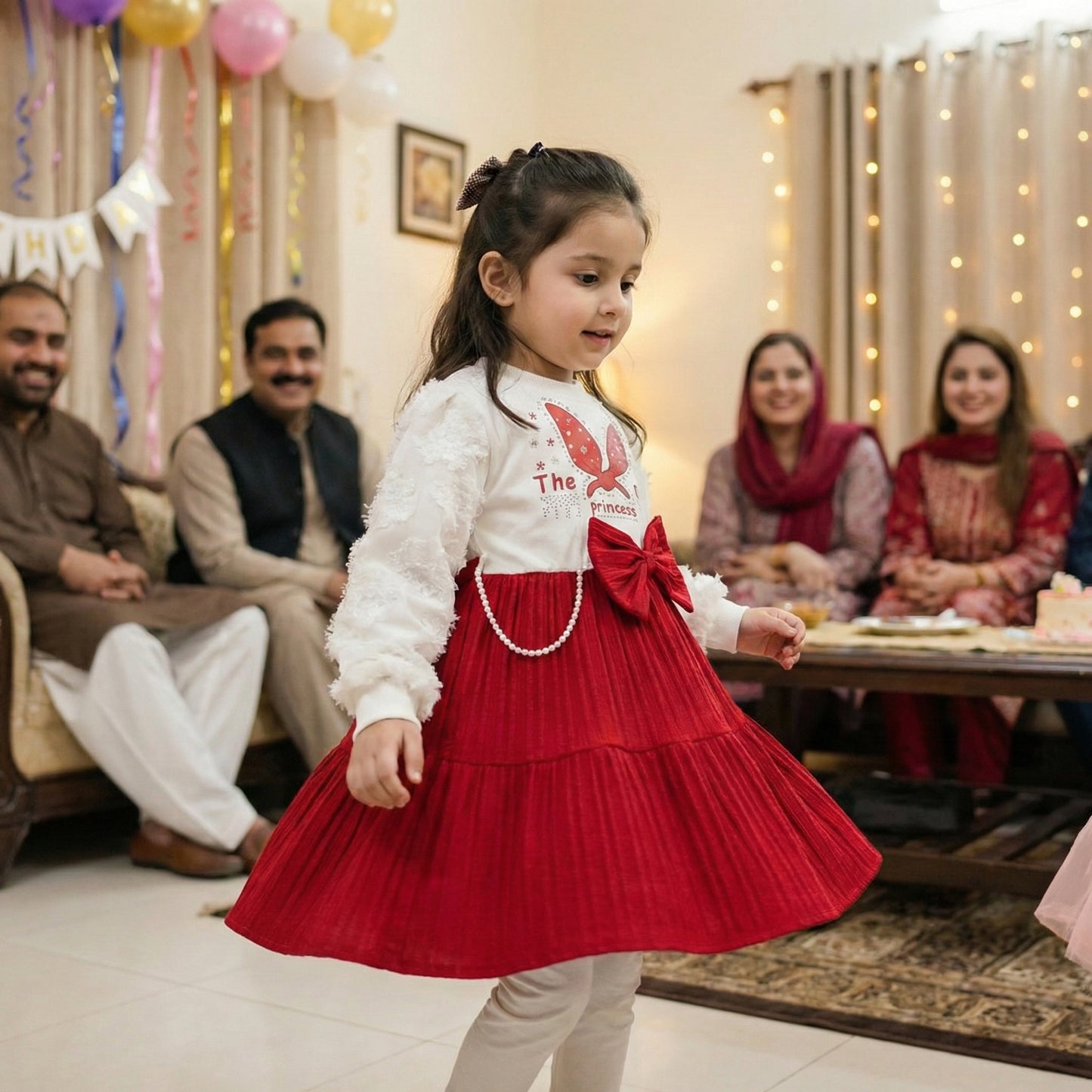 Baby Girl Red & White Party Frock - Elegant Fancy Dress 12M-5Y