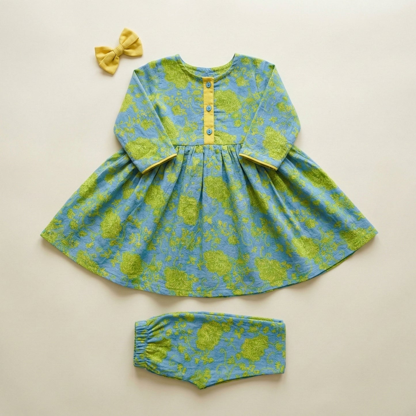 Baby Girl Green Floral Printed Frock - Beautiful Party Dress 12M-3Y