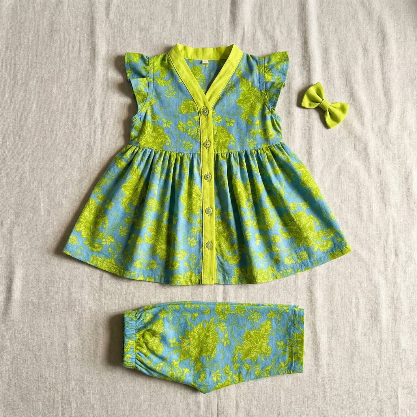 Baby Girl Green Floral Printed Frock - Beautiful Party Dress 12M-3Y