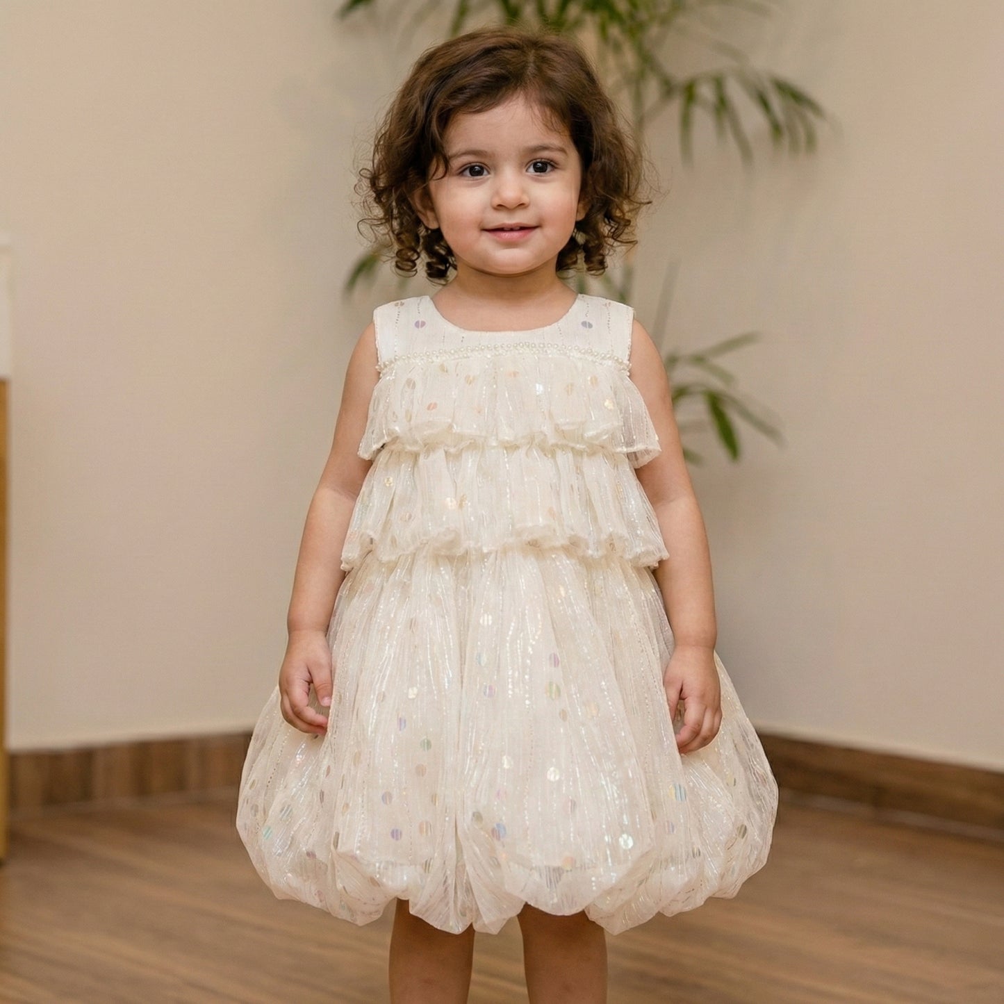 Baby Girl White Wavy Frock - Elegant Fancy Dress 6-12M