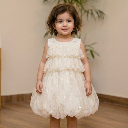 Baby Girl White Wavy Frock - Elegant Fancy Dress 6-12M