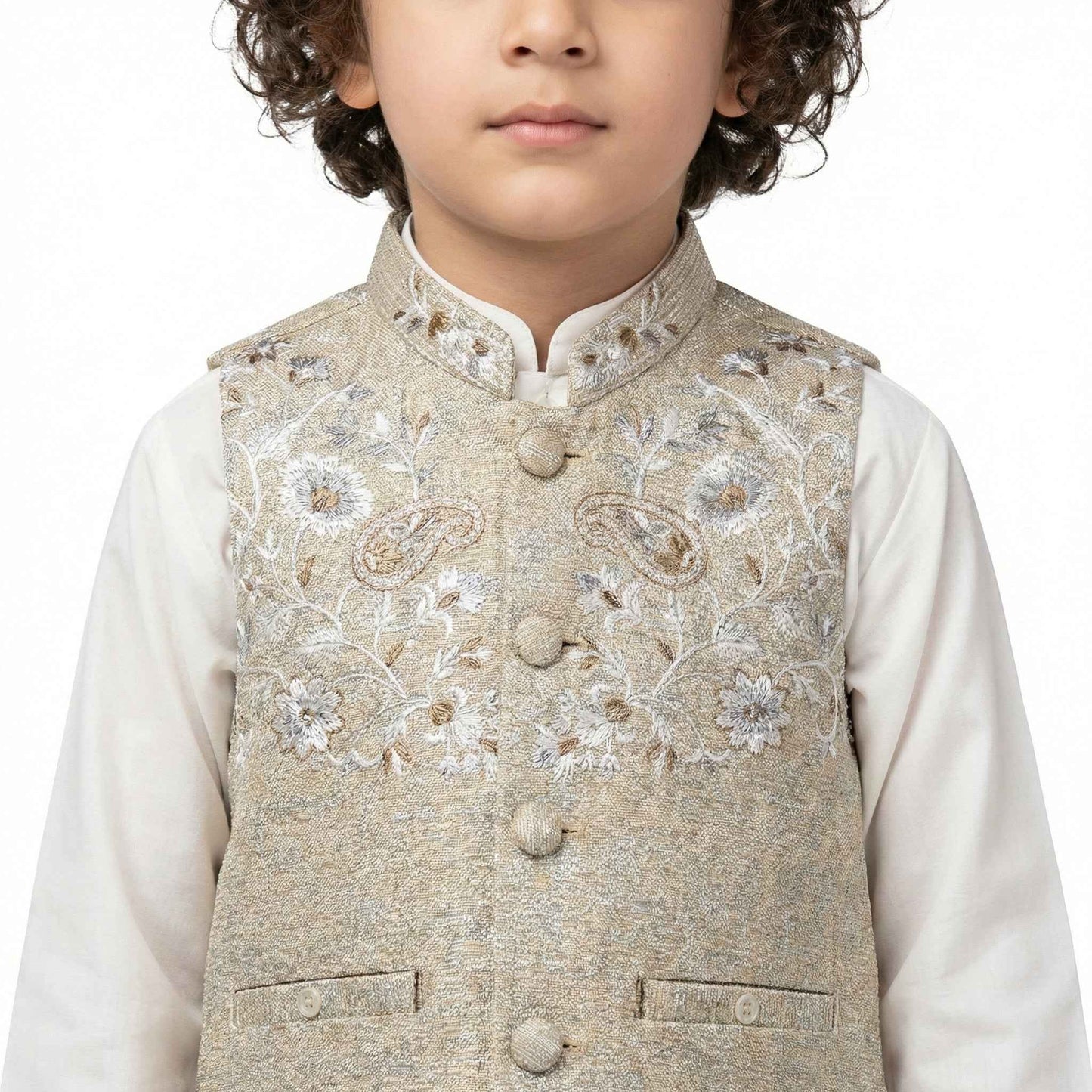 Boys Premium White Kurta Shalwar with Elegant Waistcoat - Wash & Wear 1-7Y