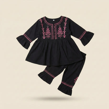 Baby Girl Black Embroidered Frock - Elegant Party Dress 12M-3Y