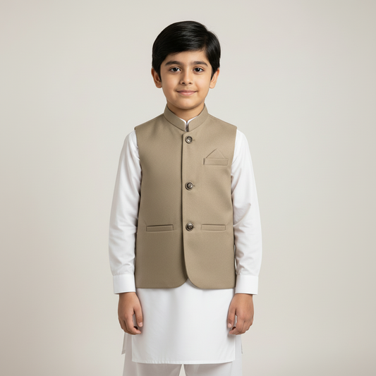 Boys Brown Waistcoat - Classic Formal Wear 1-4Y