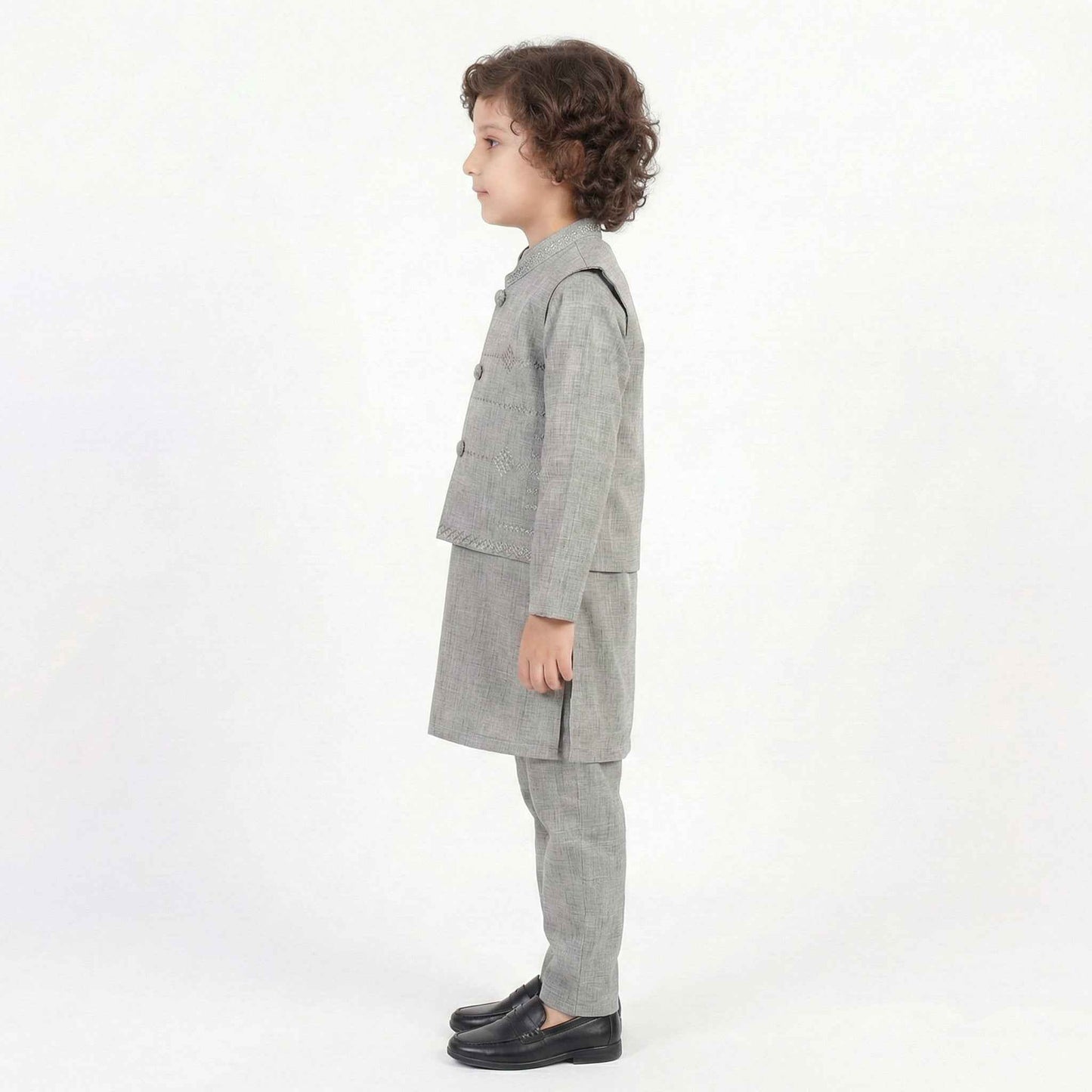 Boys Gray Kurta Shalwar with Waistcoat - Elegant Traditional Outfit 1-4Y