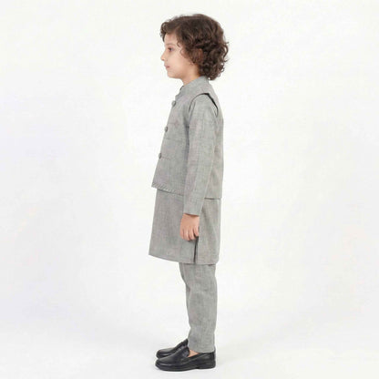 Boys Gray Kurta Shalwar with Waistcoat - Elegant Traditional Outfit 1-4Y
