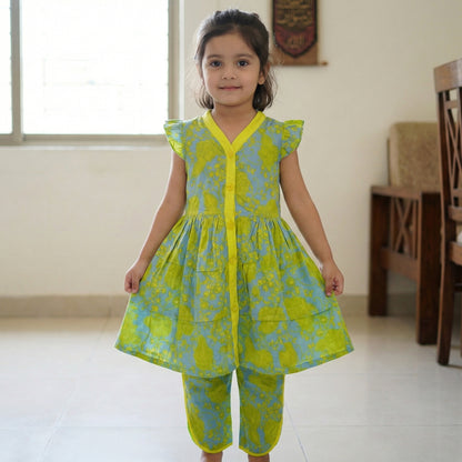 Baby Girl Green Floral Printed Frock - Beautiful Party Dress 12M-3Y