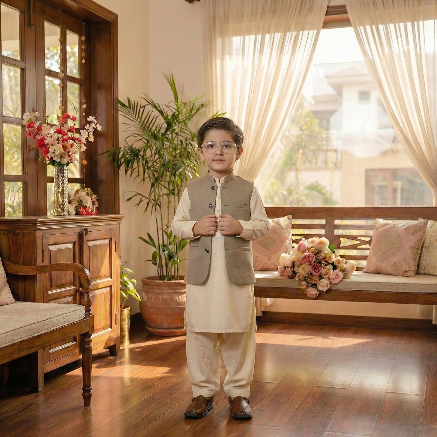 Boys Brown Waistcoat - Classic Formal Wear 1-4Y