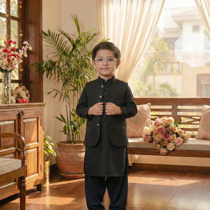 Boys Black Waistcoat - Classic Formal Wear 1-4Y