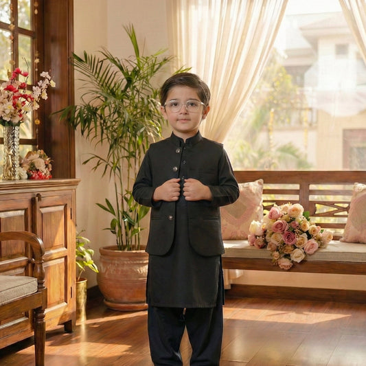 Boys Black Waistcoat - Classic Formal Wear 1-4Y