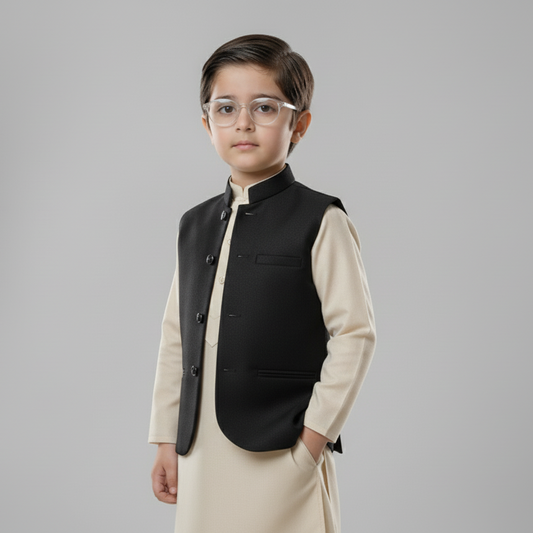 Boys Black Waistcoat - Classic Formal Wear 1-4Y