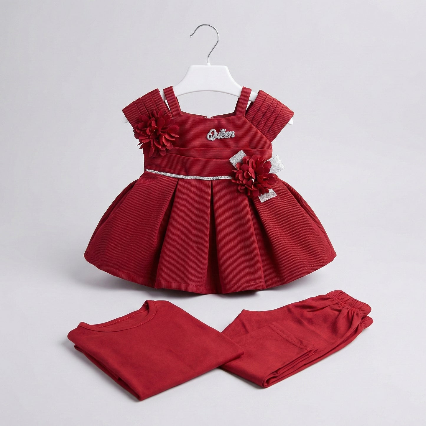 Baby Girl Red Fancy Frock - Elegant Party Dress 6-18M