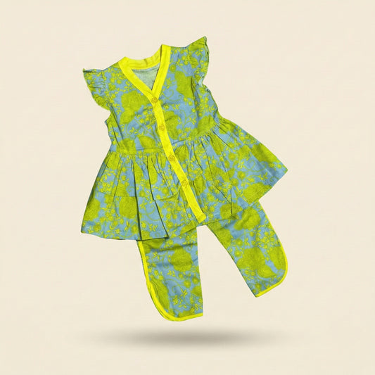 Baby Girl Green Floral Printed Frock - Beautiful Party Dress 12M-3Y