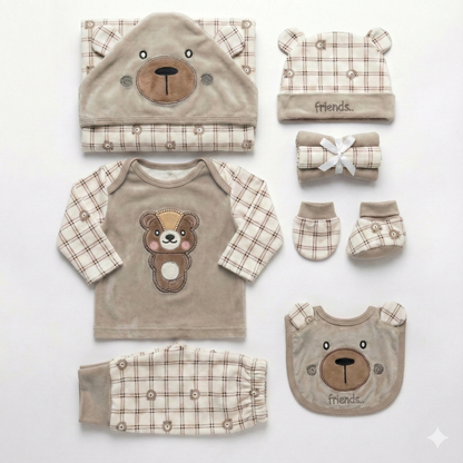 10 Piece Adorable Bear Face Baby Set - Complete Newborn Bundle