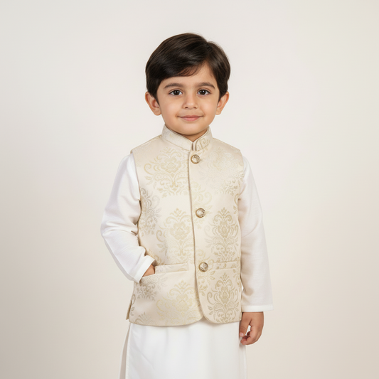 Boy Premium Golden Waistcoat - Elegant Formal Wear 1-4Y