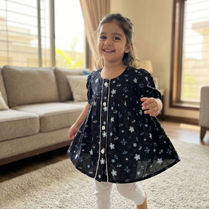 Baby Girl Black Floral Frock - Elegant Party Dress 12M-3Y